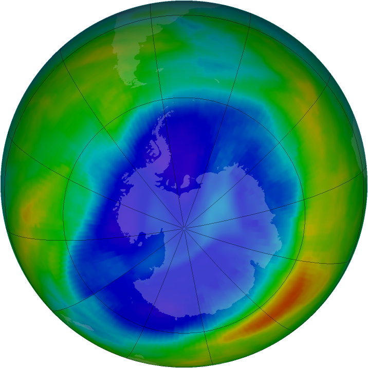 Antarctic ozone map for 25 August 2000